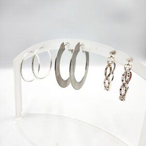 3 Pair - Silver Medium Hoop Earring Variety Package